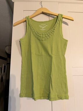 Sonoma green tank, embellished front around yoke, size S